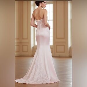 Beautiful long embroidered beaded light pink Dress/ Formal